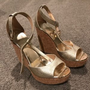 Jimmy Choo gold wedges